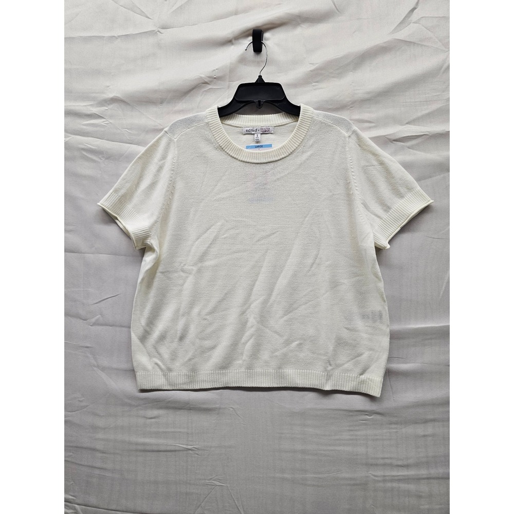 Edited x Hunter‎ McGrady Womens Short Sleeve Knit Sweater Egret White L 7ER8031